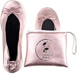 Ballet Flats Shoes -Women's Foldable Portable Travel Roll Up Shoes with Pouch, Rose Pink, 9.5