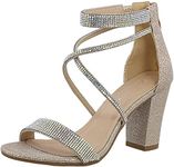 TOP Moda Women's Formal Rhinestone High Heel Sandal Ankle Strap, Champagne-1, 6.5