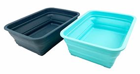 SAMMART 8L (2.1 Gallon) Collapsible Tub - Foldable Dish Tub - Portable Washing Basin - Space Saving Plastic Washtub (Turquoise Blue + Leaf Blue)