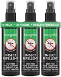 Incognito Insect Repellent Spray - 3x100ml - Travel-Sized Natural DEET Free Formula - Protects for Up to 7 Hours - Shields from a Wide Range of Biting Insects - Travel Friendly Organic Mosquito Repellent