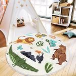 WREWING Round Rug 3.3ft, Cute Animals Large Non Slip Super Soft Plush Area Rug for Kids Room Playroom Nursery Bedroom, Educational Washable Circular Floor Mat for Home Room Decorative (Zoo)