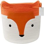 LATERN Cotton Rope Laundry Basket, Orange Fox Foldable Storage Baskets Cute Animal Laundry Hamper Toy Basket with Handles for Kids Clothes Room Décor (35cm x 32cm)