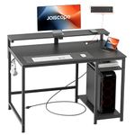 JOISCOPE Small Computer Desk with Storage Shelves and Tabletop Shelf Plate, Home Office Desk with USB and Type-C Outlet, Gaming Desk for Work, Writing and Study, 40 inches, Black