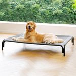 Elevated Dog Bed Raised Outdoor Dog Cot for Large Dogs, Installation Requires No Tools, Frame with Washable Cooling Breathable Mesh Anti-Slip Feet, Indoor Pet Bed, Grey, 43.3 Inches