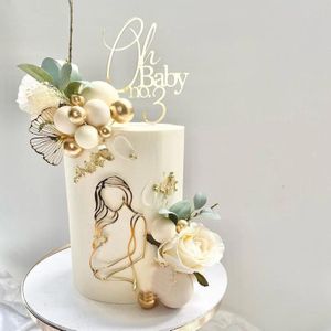 Pregnant Lady Baby Shower Cake Topper,Pregnancy Acrylic Baby Cake Charm for Gender Reveal Cake Decoration, Pregnancy Announcement/Wecome Baby Party Supplies(02)