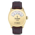 Stauer 1930 Dashtronic Watch – Cotswold Genuine Mens Watches Leather Band w/Stainless Steel Case – Automated Movement & 3-ATM Water Resistant Watch, GoldFinished Case with Genuine Brown Leather Band