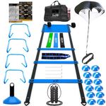 Speed Agility Training Set, Includes 1 Resistance Parachute, 1 Agility Ladder, 4 Steel Stakes, 4 Adjustable Hurdles, 12 Disc Cones | Speed Training Equipment for Soccer Football Baseball Basketball