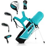 GYMAX Kids Golf Club Set, Right Handed Complete Golf Set for Children with 4/6 Golf Clubs & Golf Stand Bag, Toddler Youth Golf Clubs for Boys & Girls, Junior Golf Clubs (Lake Blue, 5-7)