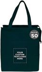 DISCOUNT PROMOS Custom Non-Woven Insulated Tote Bags Set of 50, Personalized Bulk Pack - Reusable, Great for Picnic, Camping, Beach, Outdoor Activities - Forest Green