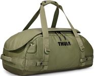 Thule Chasm 40L Duffel Bag, Durable water-resistant recycled materials, wide mouth opening, Removable backpack straps, Zipper pockets for organization, Compression straps - Olivine