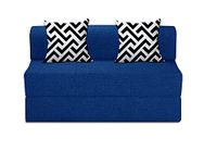 Dr Smith Sofa | 4'X6' feet, Two - Seater | Sofa Cum Bed/Mattress with Two Cushion for Home/Office - Jute Fabric - Blue Color