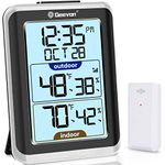 GEEVON Indoor Outdoor Thermometer Wireless Digital Hygrometer Temperature Gauge with Time，200ft/60m Range Temperature Humidity Sensor