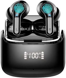 Auriculares Inalámbricos, 2023 Bluetooth 5.3 con HD Micrófono, HiFi Estéreo, Cascos Pantalla LED Doble, 40H In-Ear IP7 Impermeable, Control Táctil, USB-C