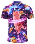 RAISEVERN Mens Shirts Pizza Cat Bad Taste Ugly Stag 3D Printed Funny Galaxy Funky Loud Rave Awful Crazy Hawaiian Loud Shirt Gifts, M