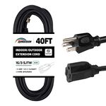 HONDERSON 40FT Outdoor Extension Cord-16/3 SJTW Durable Black Extension Cable with 3 Prong Grounded Plug for Safety,Great for Outside Christmas Decorations