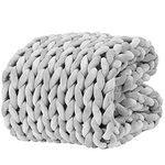 YnM Velvet Knitted Weighted Blanket, Hand Made Chunky Knit Weighted Throw for Sleep, Stress or Home Décor, Rest and Relax in Style with YnM's Handmade Weighted Blankets (Light Grey, 48''x72'' 12lbs)