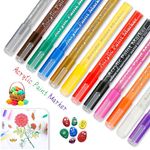 Beager 12 Vibrant Colors Acrylic Paint Marker Pens Perfect for Decoration Crafts Sign Bag Fabric Shoes Tshirt Painting RV Car Glass Wood Watch band Card Paper Textile 0.7mm Tip Markers Set Detail Work