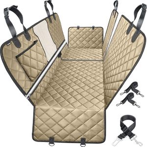 BLESSING PET SUPPLY 6-in-1 Dog Car Seat Cover for Back Seat, Waterproof Dog Car Hammock with Mesh Window, Non-Slip Pet Backseat Protector for Cars, Trucks and SUVs(Beige, 6 in 1 Dog CAR SEAT Cover)