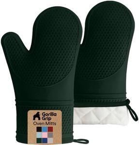 GORILLA GRIP BPA-Free Soft Silicone Oven Mitts, Heat Resistant and Waterproof Cooking Gloves, Thick Cotton Lining, Flexible Gripping for Baking Grilling, Kitchen Potholders Set, 12.5x8.3, Hunter Green