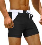 TACVASEN Swim Briefs Men Swimming Boxer Trunks Sports Swimwear Shorts Men Summer Casual Wear Surfing Bathing Shorts Boys Elastic Mesh Beach Trunks Pocket , Black 01, 34