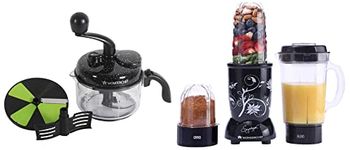 Wonderchef Turbo Dual Speed Food Processor, (Black) & Nutri Blend, 22000 RPM Mixer Grinder, Blender, Stainless Steel Blades, 3 Unbreakable Jars, 2 Years Warranty, 400 W-Black, Online Recipe Book