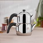 Karaca Edge Mini Induction Base Teapot Black Set Teapot 1 Litre + Teapot Lid Drinker 1.5 Litre Volume 2.5 litres Turkish Teapot Caydanlik, Demlik, Tea Pot