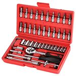 Wopeite Socket Set Kit 1/4 inch Drive Ratchet Set Chrome Vanadium Tools Set Cr-V Mechanic for Car, DIY and Repair 46 Piece Red