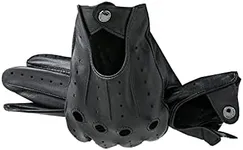 LIBO Genuine Leather Driving Gloves for Men Women, Unlined Full Finger Motorcycle Gloves, Button Closure (Non Touchscreen)