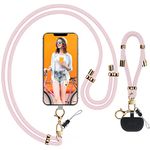 Universal Phone Lanyard with Wrist Strap, Adjustable Crossbody Cell Phone Lanyard Neck Strap and Wristlet Strap with 2 Lobster Clips, Phone Tether Patches and Phone Straps (Pink,2 Pack)