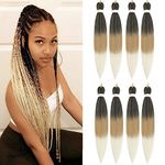 Pre Stretched Braiding Hair 26 Inch Ombre Braiding Hair Extensions 8 Packs Brown Blonde Braiding Hair Pre Stretched Yaki Straight Synthetic Braids Hair Crochet Hair Extensions for Women