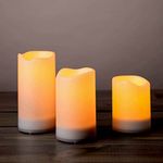 Outdoor Solar Powered Candles - Waterproof LED Flameless Candles, 3 Inch Diameter, Flickering Warm White Light, Dusk to Dawn Timer, Rechargeable Battery Included - Set of 3