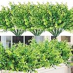 Cekene 10 Bundles Artificial Plants Outdoor UV Resistant Fake Greenery Boxwood Stems Plastic Shrub Plants for Home Garden Hanging Planter Porch Grave Farmhouse Wedding Decoration