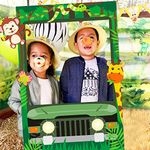 Jungle Safari Photo Booth Frame Safari Zoo Animal Selfie Photo Booth Picture Frame Backdrop for Jungle Themed Birthday Party Baby Shower Favors Decorations Supplies
