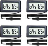 4-Pack Mini Digital Hygrometer Thermometer Gauge with Probe LCD Display Temperature Fahrenheit Humidity Meter for Incubator Reptile Plant Terrarium Humidor Guitar Case