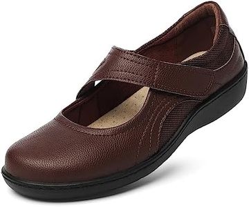 Oviaric Women's Classic Comfort Mary Jane Flats Fashion Casual Dress Shoes Cute Closed Toe Slip On Lightweight Breathable Walking Shoes, Coffee, 8.5