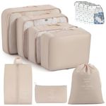 12Pcs Packing Cubes for Suitcase, Waterproof Travel Bags Organiser with Zipper Luggage Packing Cubes for Suitcase Dividers for Space Saving Travel Essentials Storage Bag Accessories (Beige)