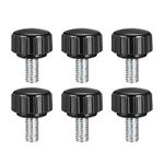 uxcell 6pcs Knurled Clamping Knobs M5 x 10mm Metric Zinc Plated Carbon Steel Male Thread Thumb Screw on Type 16mm Plastic Round Head Threaded Hand Bolt Stud Knobs Black