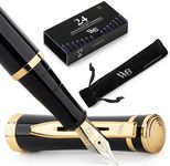 Wordsworth & Black Fountain Pen Set, 18K Gilded Medium Nib, Includes 24 Pack Ink Cartridges, Ink Refill Converter & Gift Pouch, Gold Finish, Calligraphy, [Black Gold], Perfect for Men & Women