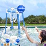 Pool Basketball Hoop Poolside, Floating Basketball Hoop for Pool with 4 Basketballs/ 4 Water Balloons/Pump, Outdoor & Indoor Basketball Hoop for Kids and Adults, Blue