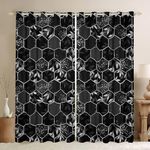 Castle Fairy Honeycomb Window Curtains Teens Adult Women,Black Gray Leaves Curtains for Bedroom,Geometry Draperies for Living Room,Hexagon Window Treatment Curtains Set of 2 Panels,52Wx90L