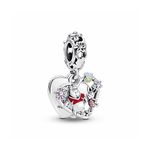 Pandora Disney Winnie the Pooh sterling silver double heart dangle with yellow, red, transparent cerise, pink and blue enamel