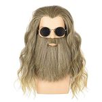 Long Curly Golden Brown Wig FVCENT Adult and Mens Costume Wig Cosplay Halloween Cosplay Party Wig + Beard