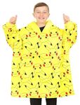 Pokemon Pikachu Boys Girls Fully Lined Luxury Fleece Hoodie, Oversized Fleece Blanket Hoody Yellow