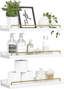 RYOFOBETTO Floating Shelves, Bathroom Decor Shelves Over Toilet, Farmhouse Wall Shelves for Living Room, Bedroom, Picture Frames, Plants, Kitchen, Set of 3 (White and Gold)