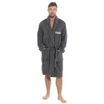 Style It Up Mens 100% Cotton Robe Luxury Terry Towelling Bath Robes Dressing Gown Housecoat + Belt Hooded and Shawl Collar Options Size UK M-XL (Small/Medium, Grey)