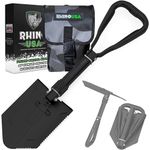 Rhino USA Folding Survival Shovel w/Pick - Heavy Duty Carbon Steel Military Style Entrenching Tool for Off Road, Camping, Gardening, Beach, Digging Dirt, Sand, Mud & Snow