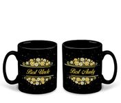 WHATS YOUR KICK - Best Uncle and Best Aunty Printed Black Patch Set of 2 Ceramic Coffee Cup & Mug - Floral Design | Gift for Uncle and Aunty | Best Gift | Pack of 2