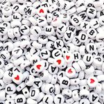 Looconi 1000pcs Letter Beads and Red Heart Beads 27 Styles 7x4mm Round Acrylic Alphabet Beads for Jewelry Making