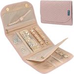 PAVILIA Travel Jewelry Case Organizer, Foldable Jewelry Travel Roll Bag, Small Jewelry Travel Pouch Wallet for Earrings, Rings, Necklaces, Bracelets, Travel Packing Accessories (Quilt Pink)
