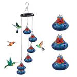 Charming Wind Chimes Glass Hummingbird Feeders for Outdoors Hanging,Unique Hand Blown Humming Bird Feeder with 6 Feeding Stations,Garden Decor for Outside (Water-drop-01)